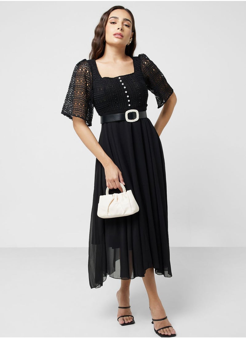 ELLA Lace Detail Chiffon Dress  - Image 1