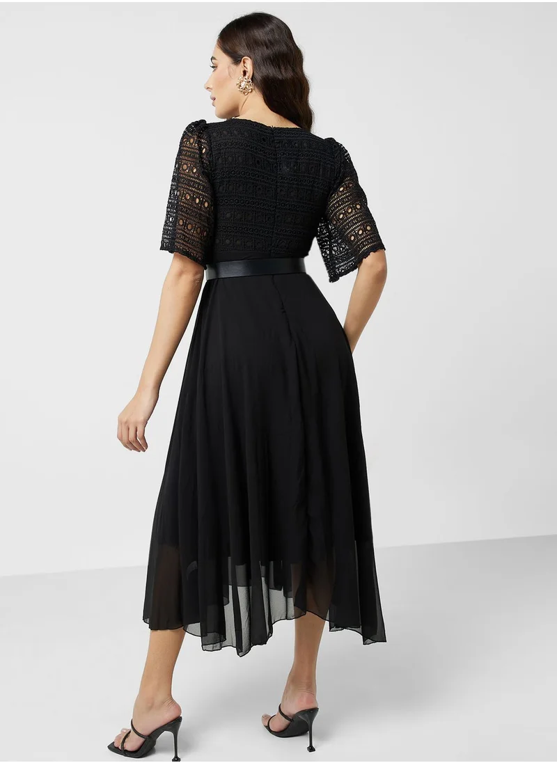 ELLA Lace Detail Chiffon Dress