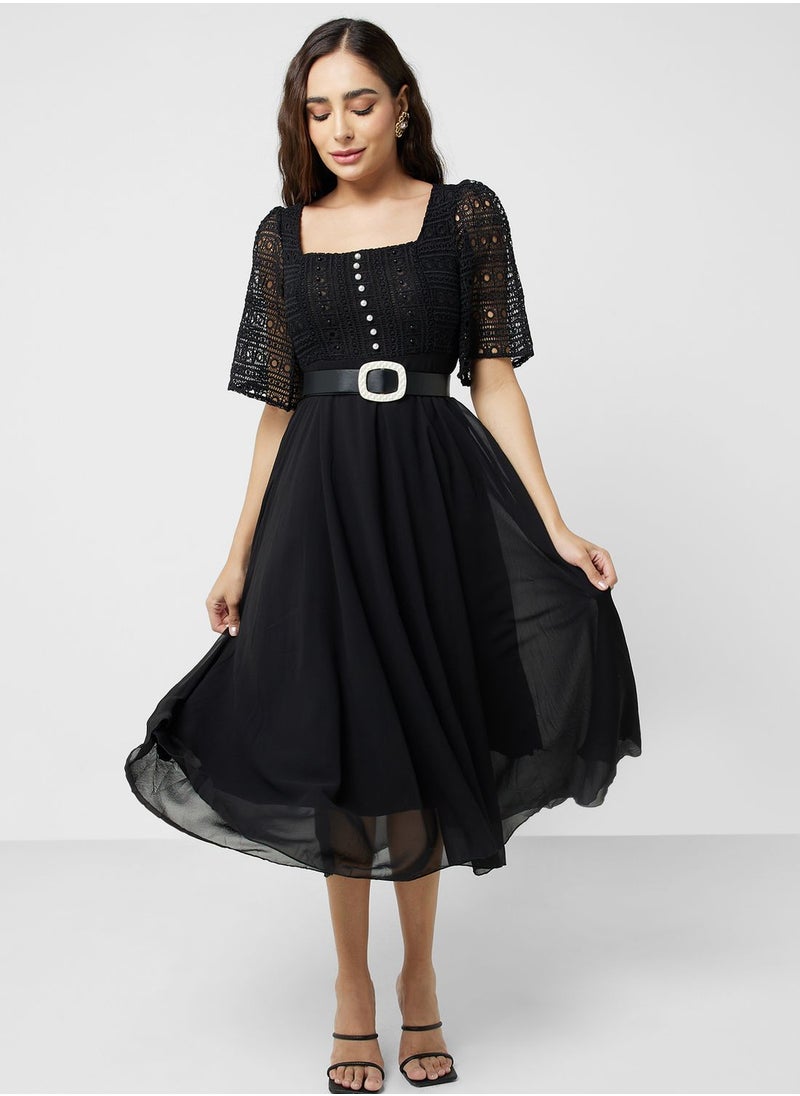 ELLA Lace Detail Chiffon Dress  - Image 4
