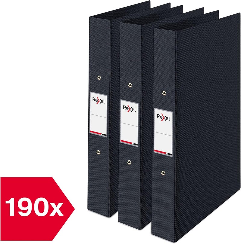 Rexel Choices, A4 Ring Binder, 25 mm Spine, 190 Sheet Capacity, File Folder, Document Organisation, Black, Pack of 3, 2115729 - Image 4