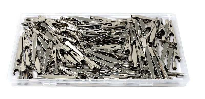 iexcell 100 Pcs 1.6 Inches / 40 mm Steel Alligator Clips Crocodile Clamps,Silver Tone Nickel Plated, Come in a Plastic Case - Image 2
