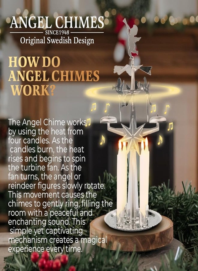 Angel Chimes أجراس ملائكية سويدية أصلية مع 4 شموع - أجراس احتفالية دوارة - لون فضي - Image 3