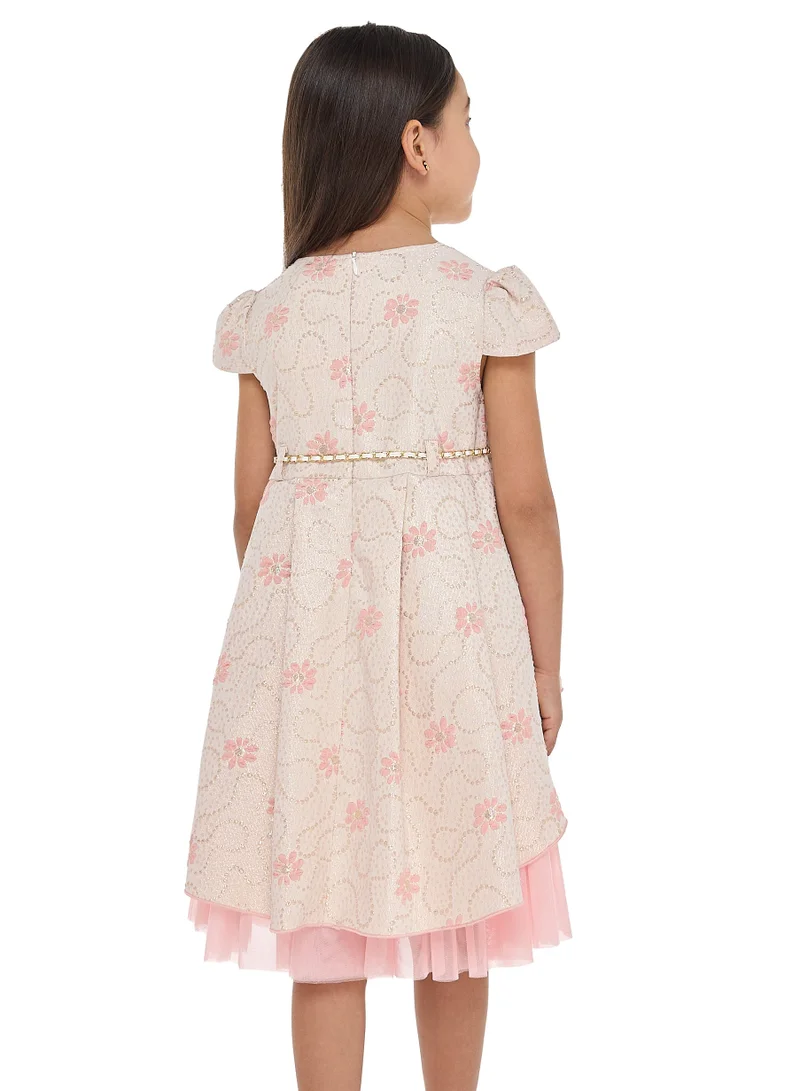 victor and jane Floral Applique Tulle Dress