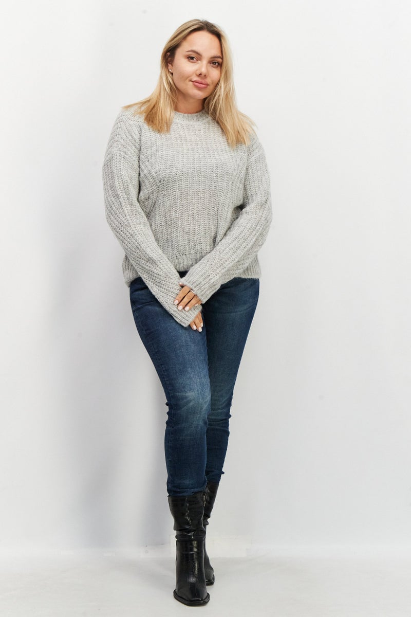 ESPRIT Women Crew Neck Knitted Sweaters, Grey - Image 4