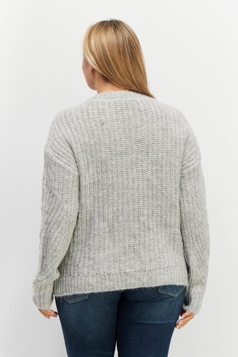 ESPRIT Women Crew Neck Knitted Sweaters, Grey - Image 2