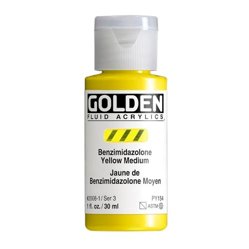 GOLDEN Fluid Acrylics Benzimidazolone Yellow Medium 1 fl oz Bottle Professional Acrylic Paint SemiTransparent - Image 1