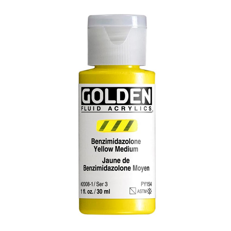 GOLDEN Fluid Acrylics Benzimidazolone Yellow Medium 1 fl oz Bottle Professional Acrylic Paint SemiTransparent - Image 2