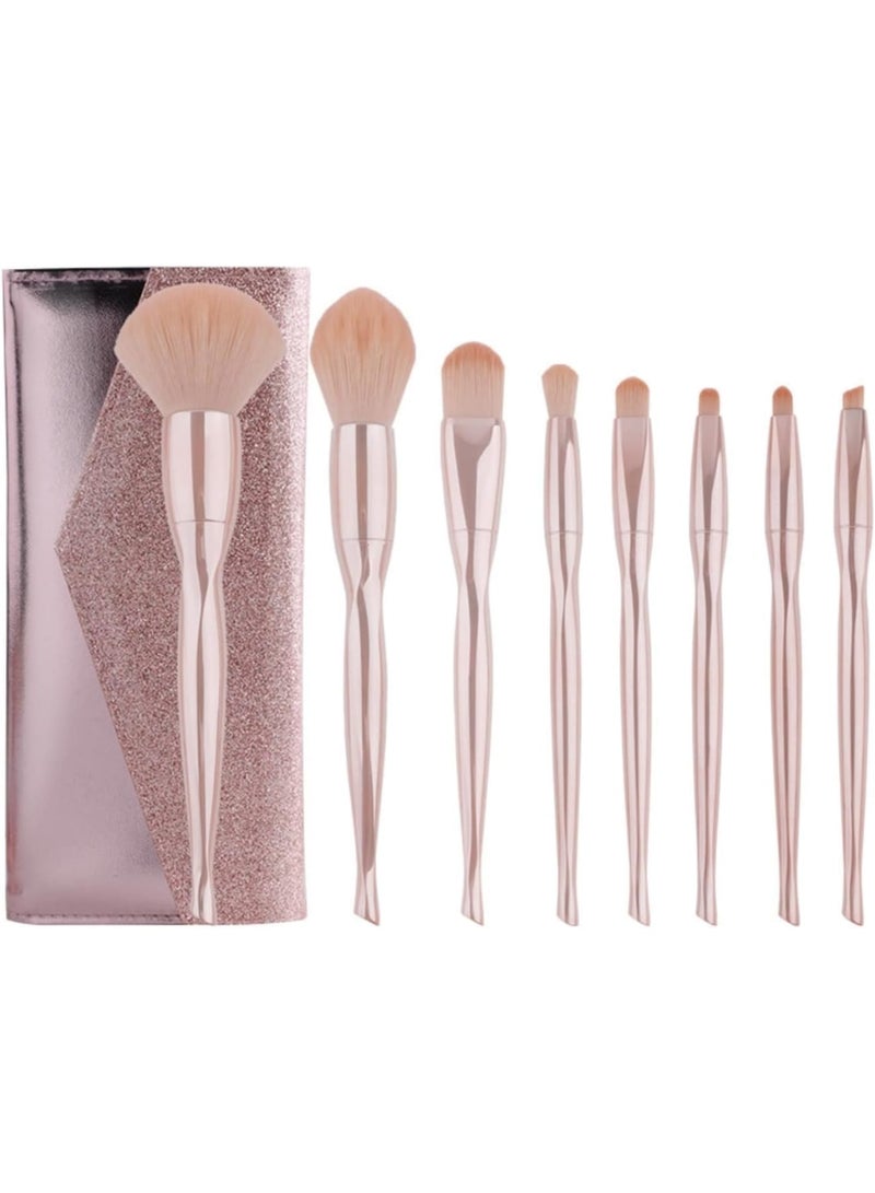SOLARAE Natural Hair Makeup Brush Set Professional, 8 Pcs Set Make up Brush with Case, Foundation Brush, Eyebrow Eyeshadow Brush, Contour Blush, Concealer Powder Brush, Shiny pink - Image 1