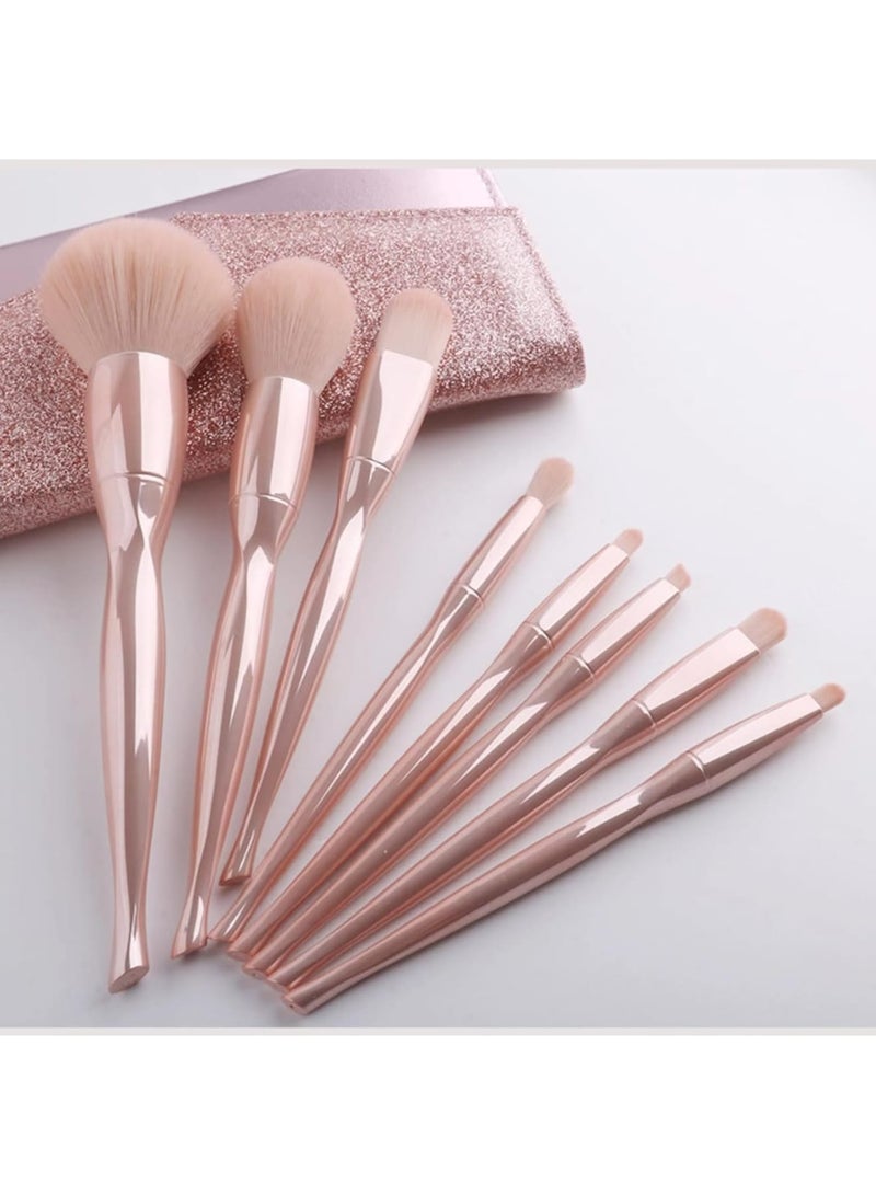 SOLARAE Natural Hair Makeup Brush Set Professional, 8 Pcs Set Make up Brush with Case, Foundation Brush, Eyebrow Eyeshadow Brush, Contour Blush, Concealer Powder Brush, Shiny pink - Image 3