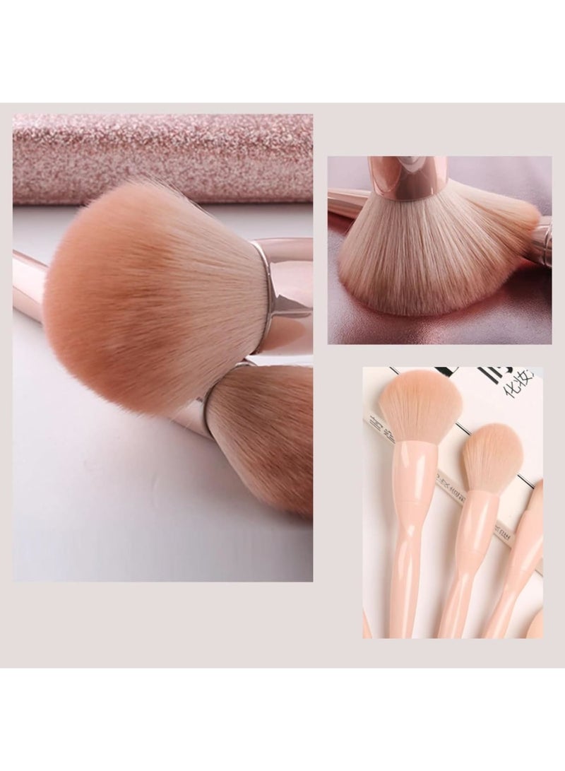 SOLARAE Natural Hair Makeup Brush Set Professional, 8 Pcs Set Make up Brush with Case, Foundation Brush, Eyebrow Eyeshadow Brush, Contour Blush, Concealer Powder Brush, Shiny pink - Image 4