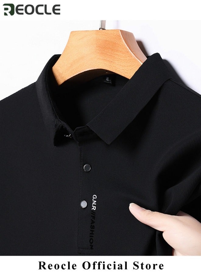 ريوكل قميص بولو صيفي قمصان رجالية بأكمام قصيرة رقيقة وقابلة للتنفس بياقة مقلوبة وقميص بولو سادة للمناسبات العملية والأعمال بمقاس عادي - Image 4