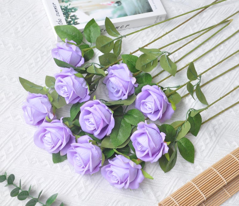 Kenpal Realistic Fake Roses Artificial Flowers with Stem for Decoration Floral Arrangement Centerpieces Wedding Bouquets (10, Lavender) - Image 2