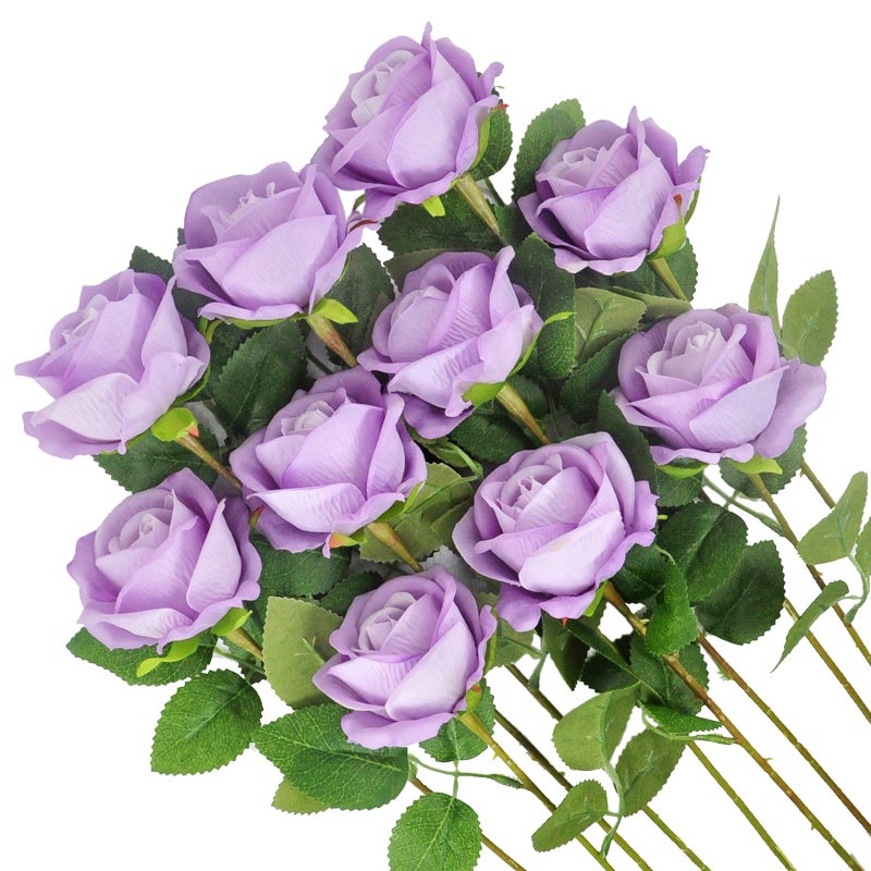 Kenpal Realistic Fake Roses Artificial Flowers with Stem for Decoration Floral Arrangement Centerpieces Wedding Bouquets (10, Lavender) - Image 1