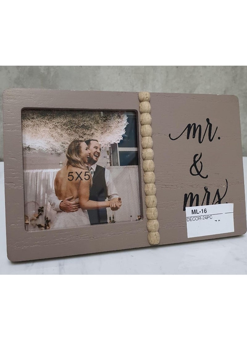 DecorHills Mr & Mrs Picture Frame - Rustic Wooden Wedding Frame - Anniversary & Engagement Gift - Handmade Rope Hanger - Open Back Design for Easy Photo Swap - 1 PCS