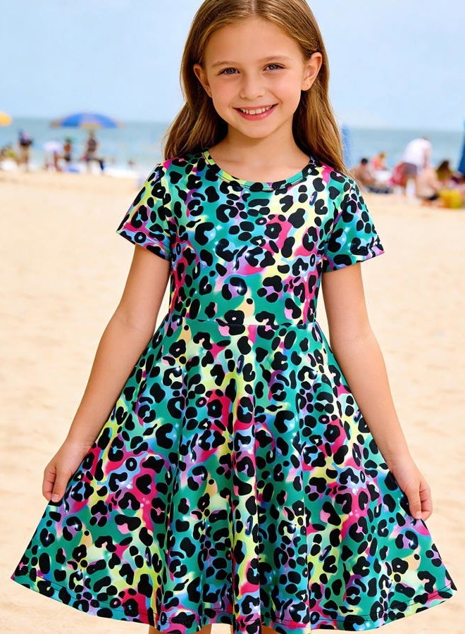 ALISISTER Little Girls Dress Short Sleeve Toddler Summer Sundress 2-9T, A Leopard, 2-3 Years - Image 5