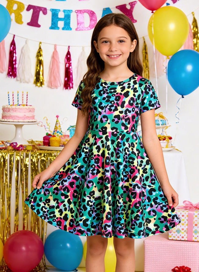 ALISISTER Little Girls Dress Short Sleeve Toddler Summer Sundress 2-9T, A Leopard, 2-3 Years - Image 2