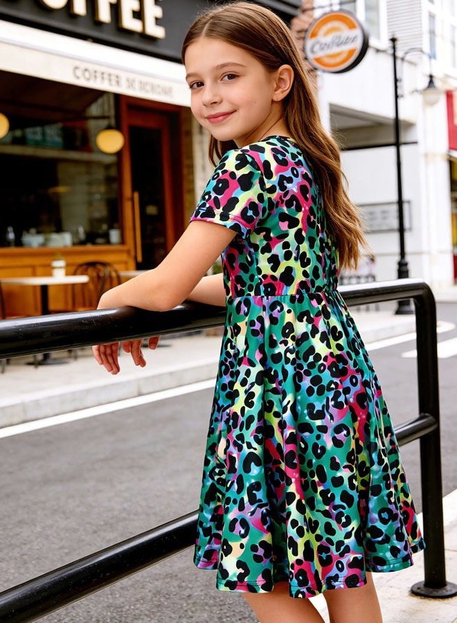 ALISISTER Little Girls Dress Short Sleeve Toddler Summer Sundress 2-9T, A Leopard, 2-3 Years - Image 4