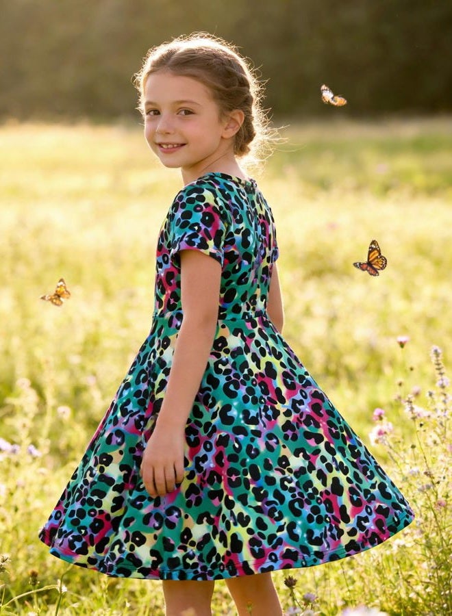 ALISISTER Little Girls Dress Short Sleeve Toddler Summer Sundress 2-9T, A Leopard, 2-3 Years - Image 3