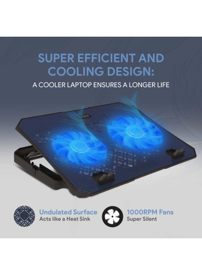 EvoFox Laptop Cooling Pad with 1000 RPM 2X Silent Fans, 5 Adjustable Angles, LED Lights - Image 3