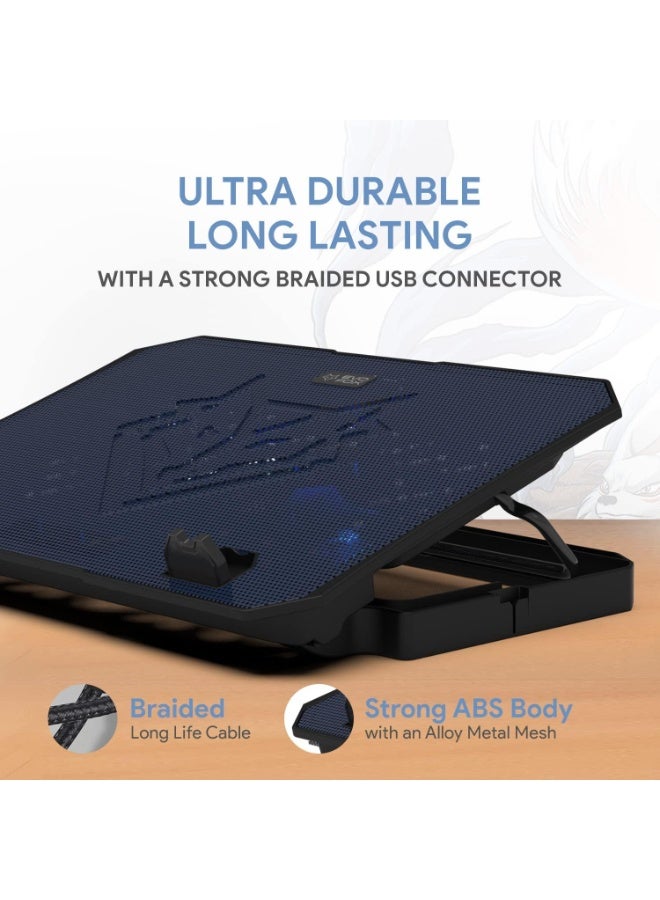 EvoFox Laptop Cooling Pad with 1000 RPM 2X Silent Fans, 5 Adjustable Angles, LED Lights - Image 2
