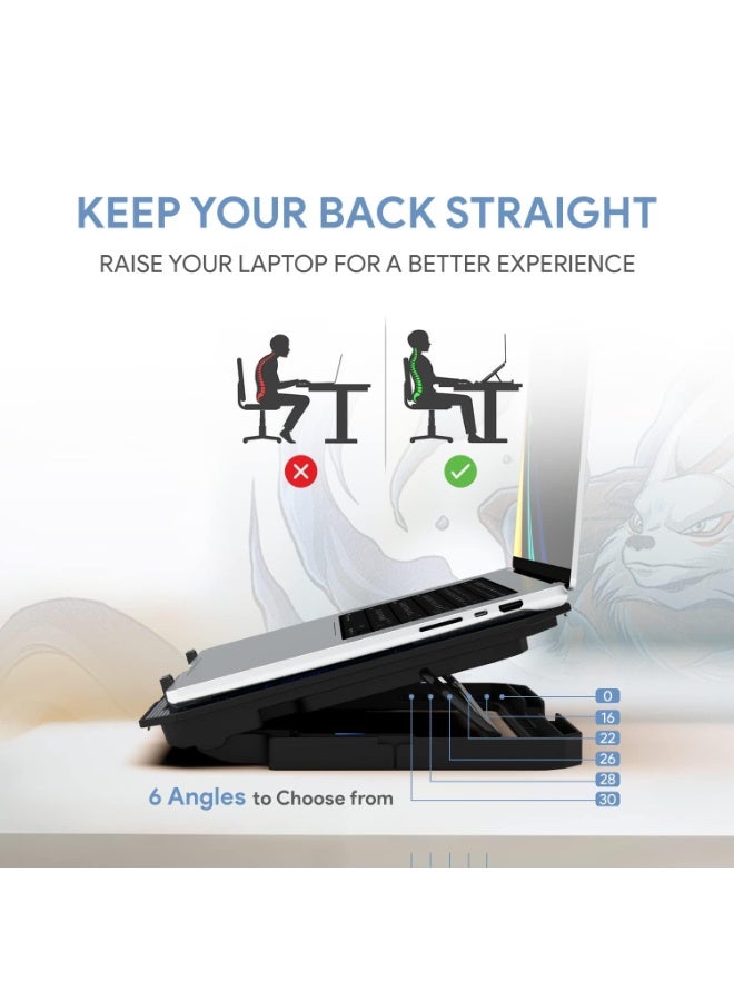 EvoFox Laptop Cooling Pad with 1000 RPM 2X Silent Fans, 5 Adjustable Angles, LED Lights - Image 5