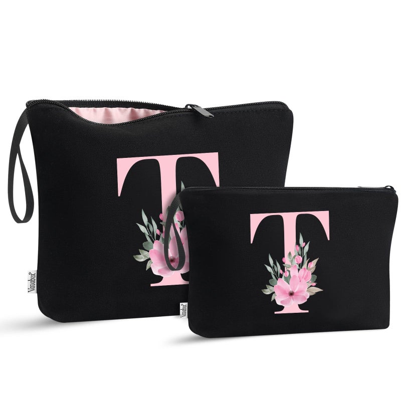 Vavabox AZ Personalized Makeup Bag Birthday Gifts for Women Mom Gifts for Best Friend Bride Bridesmaid Cosmetic bag T 04Black Set - Image 2