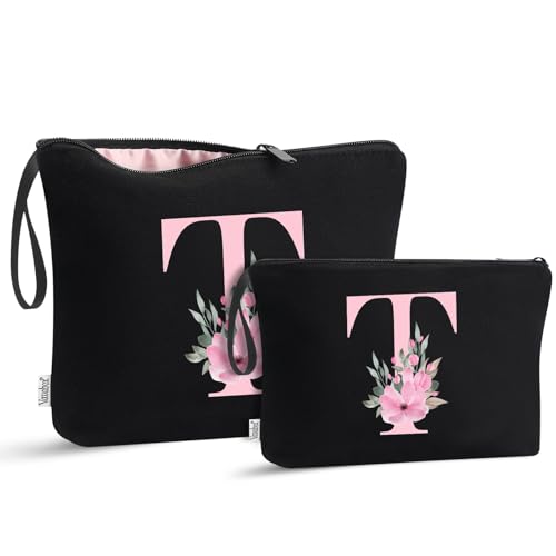 Vavabox AZ Personalized Makeup Bag Birthday Gifts for Women Mom Gifts for Best Friend Bride Bridesmaid Cosmetic bag T 04Black Set - Image 1