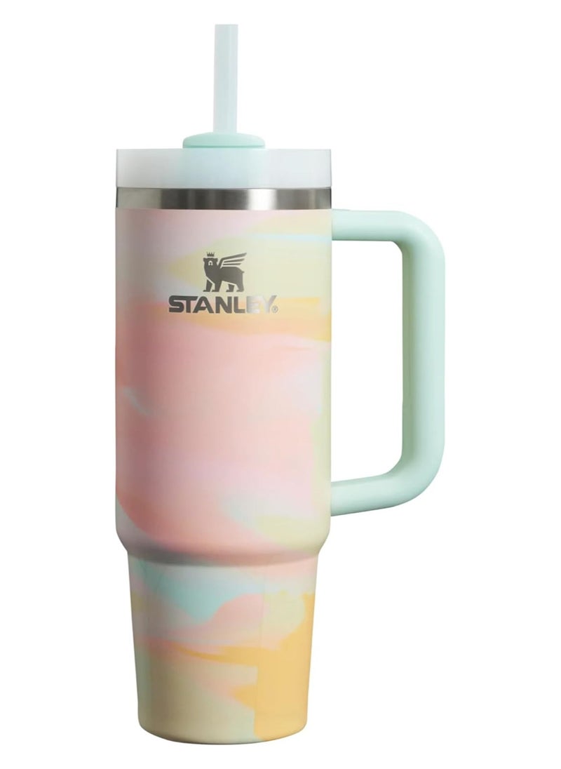 Stanley - STANLEY Warm Serene Brushstroke Quencher H2.0 FlowState Stainless Steel Vacuum Insulated Tumbler with Lid and Straw for Water, Iced Tea or Coffee 40 oz(Warm Serene Brushstroke, 40 oz) - Image 1