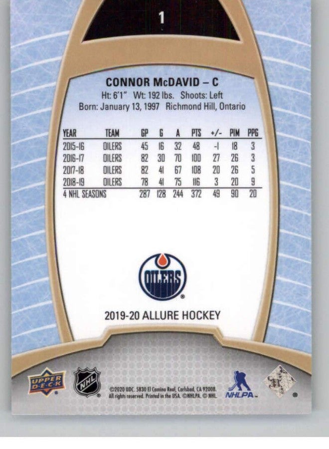 Upper Deck 2019-20 Upper Deck Allure Hockey #1 Connor McDavid Edmonton Oilers Official Chromium NHL Trading Card From UD - Image 2