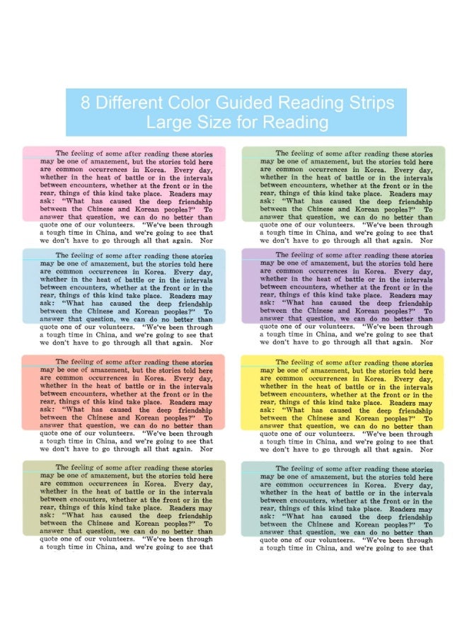 Guided Reading Highlight Strips Colored Overlays Bookmark Reading Tracking Rulers with Line for Dyslexia, ADHD and to Reduce Visual Stress (8 Pack) - Image 3