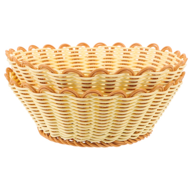 2pcs Snack Serving Dish Dried Fruit Storage Tray Imitation Rattan Woven Storage Basket - Image 1