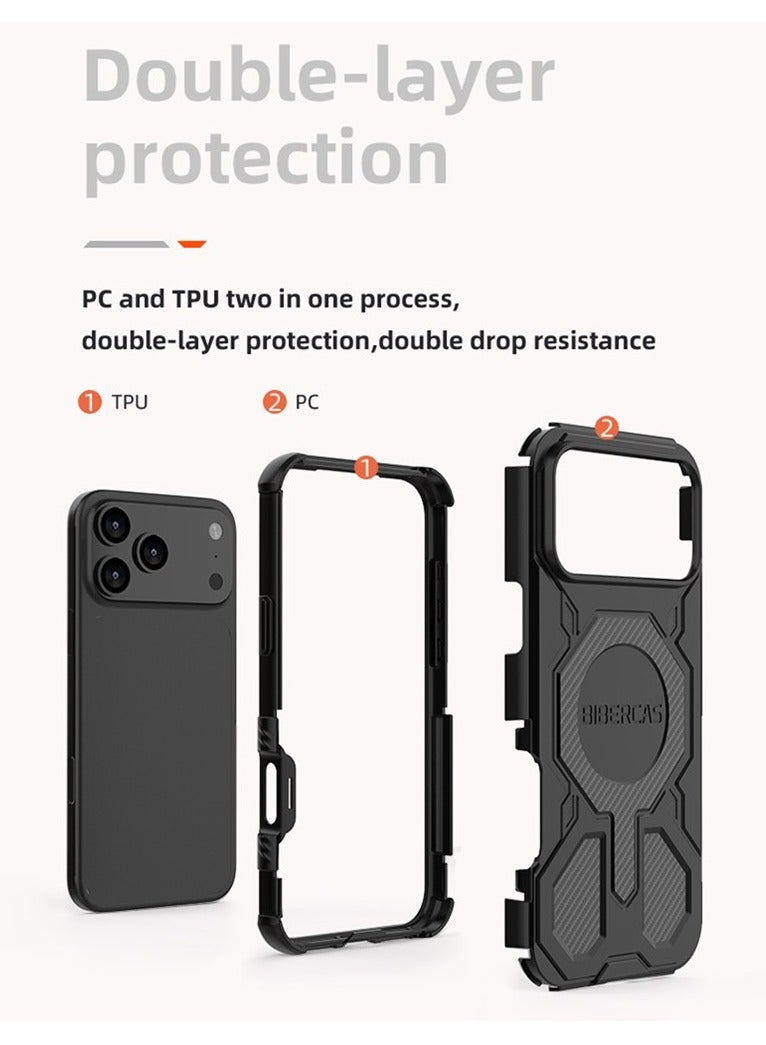 BIBERCAS For iPhone 17 Pro Case Compatible with MagSafe Anti Drop TPU + PC Phone Cover - Black - Image 5