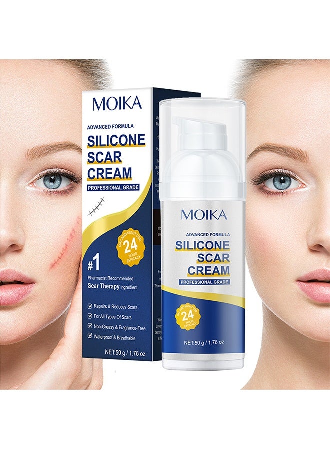 MOIKA Silicone Scar Cream,Scar Gel,Silicone Scar Gel,Advanced Scar Gel,Scar Removal Cream for Surgical Scars,Burn,Acne,Stretch Mark,Keloid Bump - Image 1