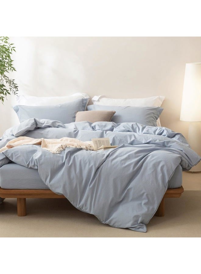 BDEAR Linen Feel Duvet Cover Queen Size, 100% Washed Cotton Comforter Cover 90x90inch with Zipper Closure Plus 2 Pillowcases, Solid-Cornflower Blue - Image 2