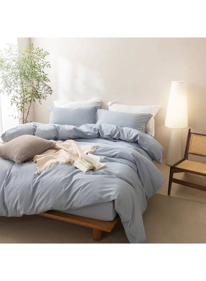 BDEAR Linen Feel Duvet Cover Queen Size, 100% Washed Cotton Comforter Cover 90x90inch with Zipper Closure Plus 2 Pillowcases, Solid-Cornflower Blue - Image 5