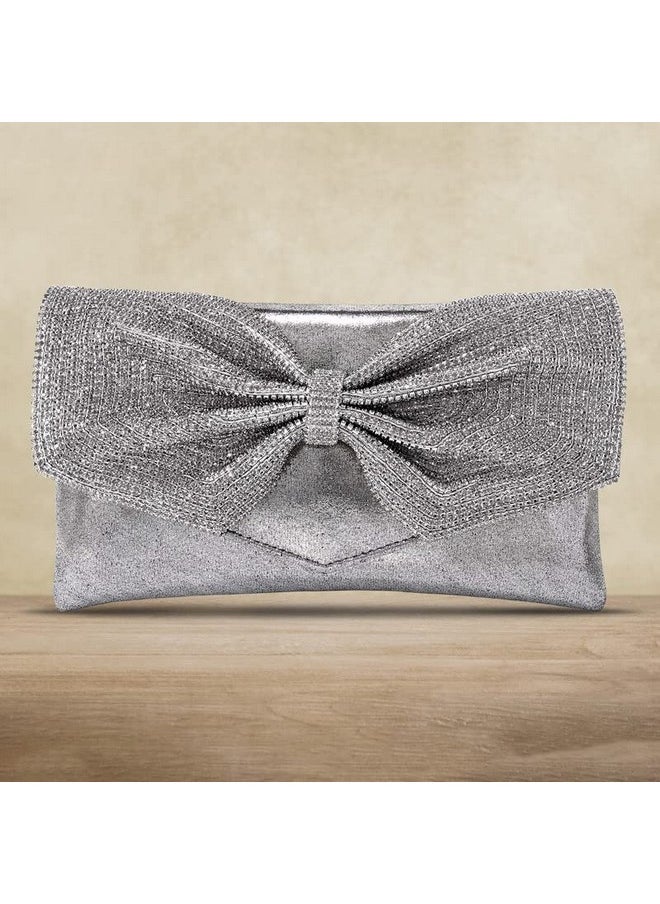 Aheli - Indian Clutch Purses For Women Wedding Handmade Evening Handbags Party Bridal Clutch Grey Small - Image 1