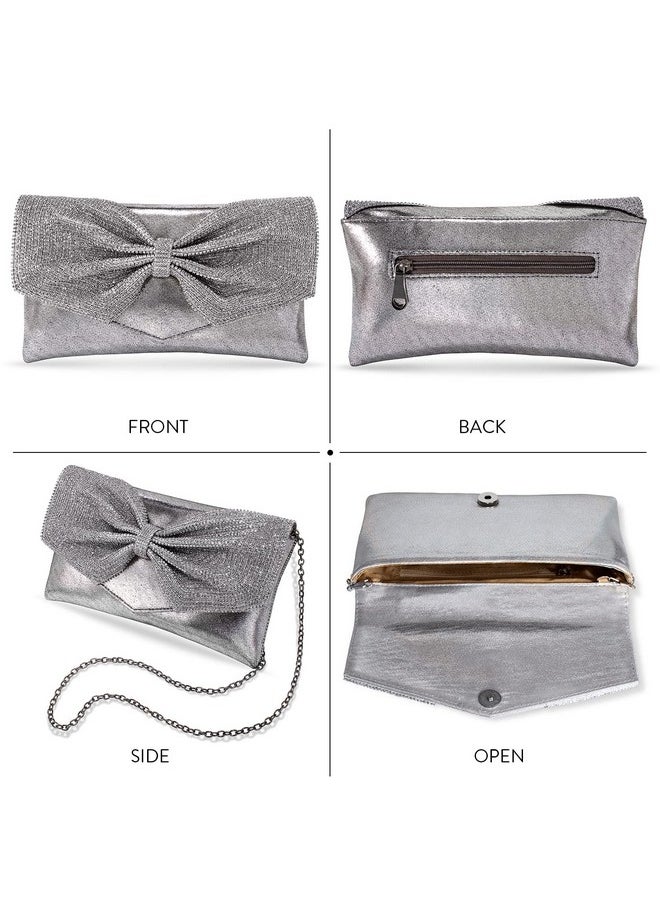 Aheli - Indian Clutch Purses For Women Wedding Handmade Evening Handbags Party Bridal Clutch Grey Small - Image 1
