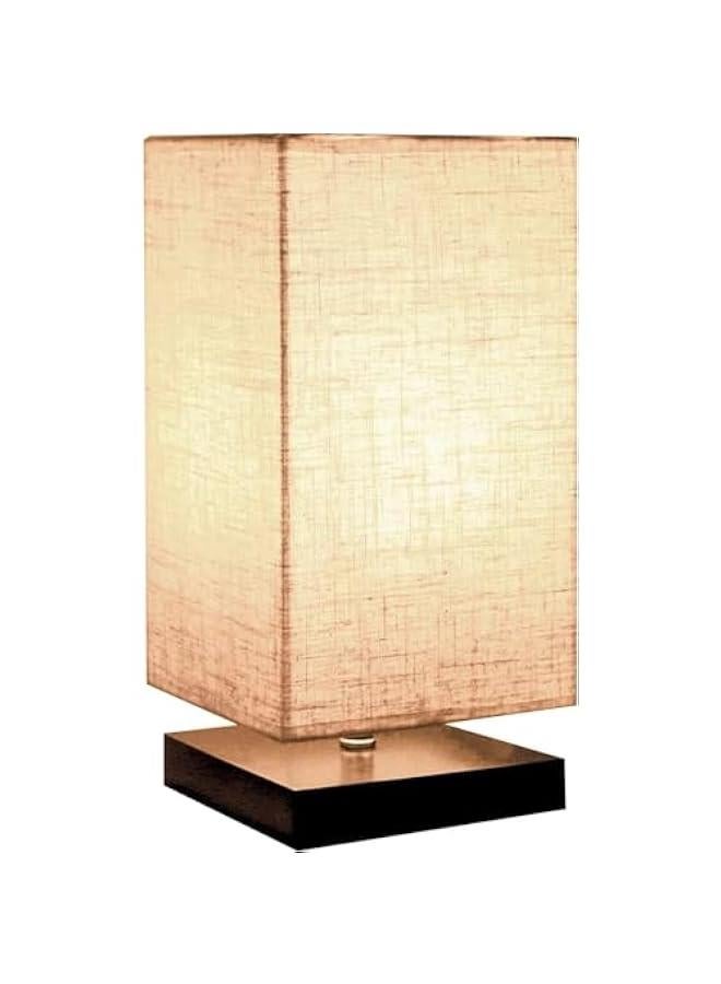 هوكور مصباح طاولة بجانب السرير، مصباح طاولة خشبي على الطراز الياباني بجانب المكتب مع غطاء قماشي صلب لغرفة النوم وغرفة المعيشة والسكن الجامعي وديكور المنزل - مربع - Image 1