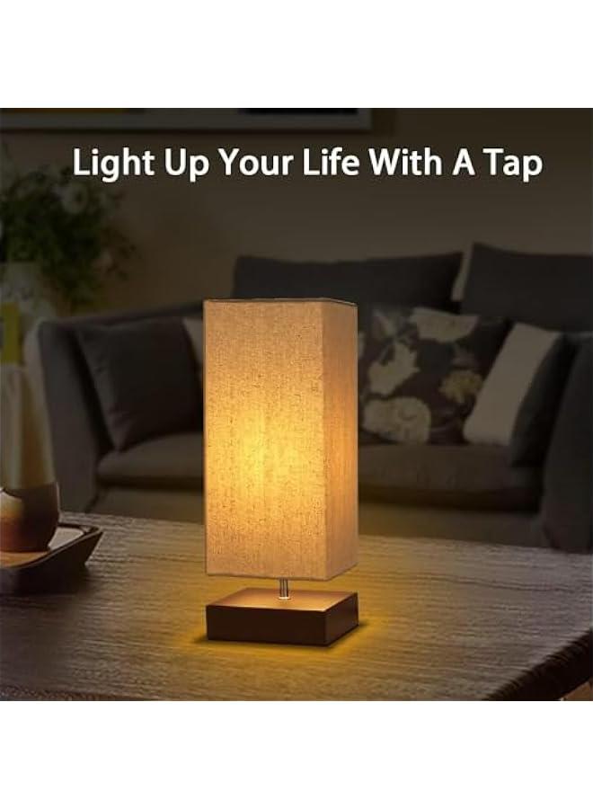 هوكور مصباح طاولة بجانب السرير، مصباح طاولة خشبي على الطراز الياباني بجانب المكتب مع غطاء قماشي صلب لغرفة النوم وغرفة المعيشة والسكن الجامعي وديكور المنزل - مربع - Image 4