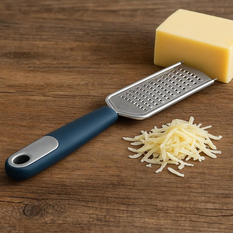 FITTO Cheese Grater with Grey Plastic Handle - Large Razor Sharp Stainless Steel Blades for Grating Cheeses, Shredding Cabbage, and Zesting Citrus Fruits with Comfortable Non-Slip Grip - Image 2