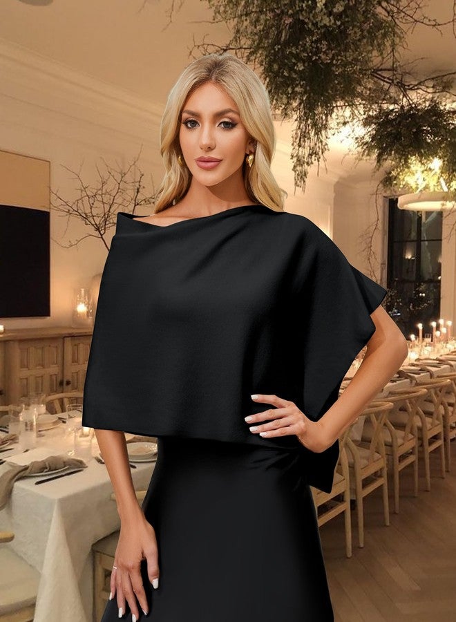 PULI Women Capri Poncho Sweater Slimming Fit Cropped Versatile Shawl Soft Knit Wraps Cowl Neck Short Tops Black - Image 2