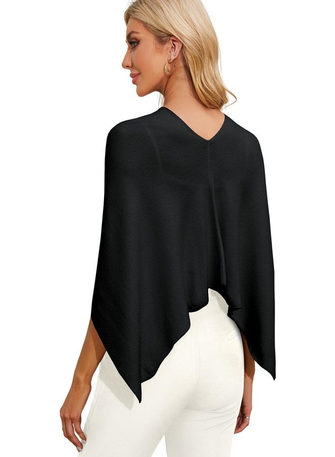 PULI Women Capri Poncho Sweater Slimming Fit Cropped Versatile Shawl Soft Knit Wraps Cowl Neck Short Tops Black - Image 3