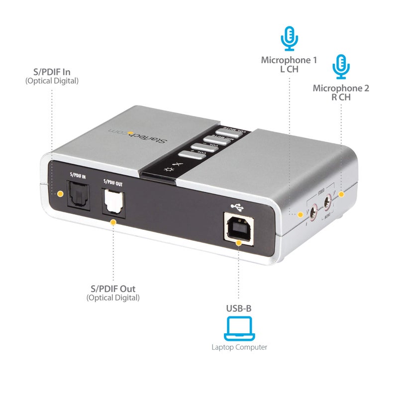 Startech.com StarTech.com 7.1 USB Sound Card - External Sound Card for Laptop with SPDIF Digital Audio - Sound Card for PC - Silver (ICUSBAUDIO7D)  - Image 4