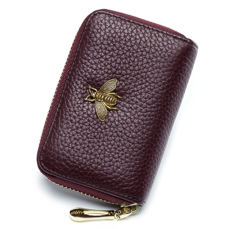 imeetu RFID Credit Card Holder, Small Leather Zipper Card Case Wallet for Women (Lite,Purple Coffee) - Image 1