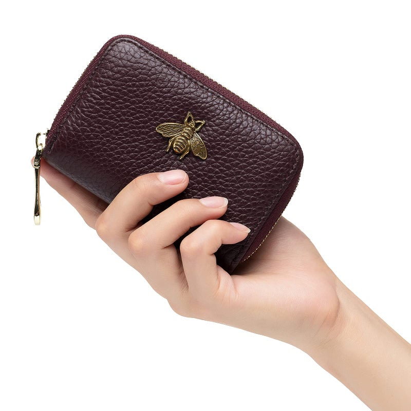 imeetu RFID Credit Card Holder, Small Leather Zipper Card Case Wallet for Women (Lite,Purple Coffee) - Image 2