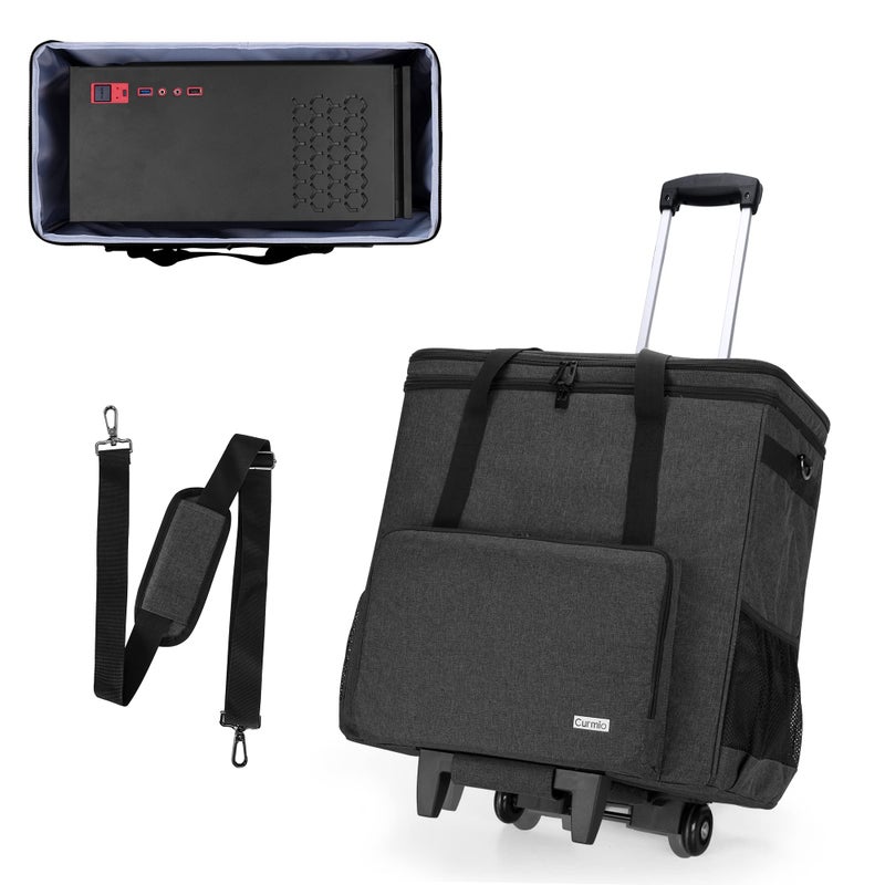 CURMIO Rolling PC Carrying Case, Double Layers Desktop Tower Travel Bag with Wheels for PC Chassis, Keyboard and Mouse, Black (Bag Only, Patented Design) - Image 1