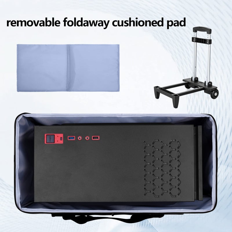 CURMIO Rolling PC Carrying Case, Double Layers Desktop Tower Travel Bag with Wheels for PC Chassis, Keyboard and Mouse, Black (Bag Only, Patented Design) - Image 3