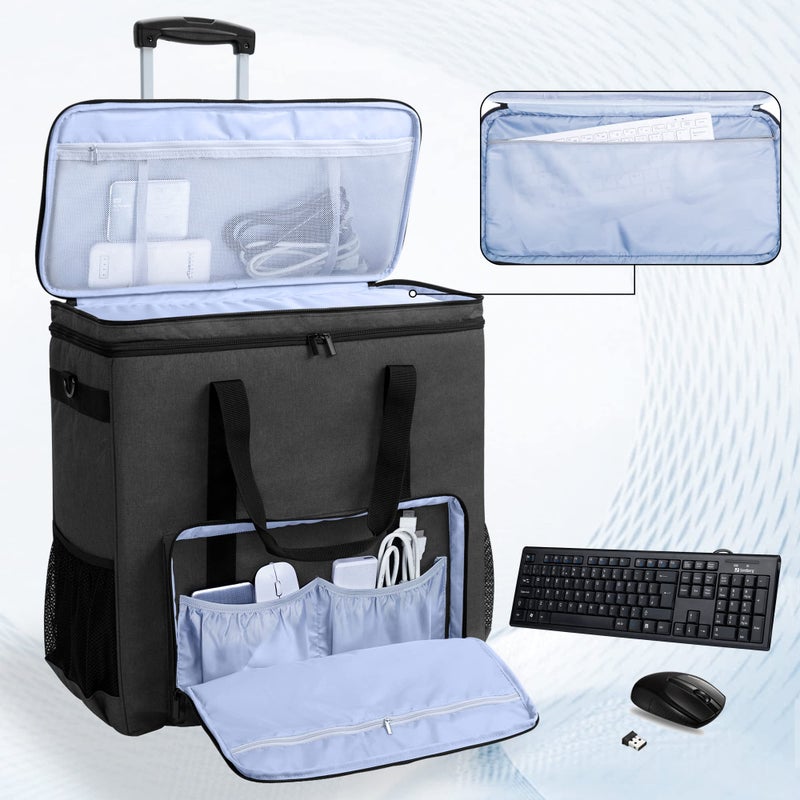 CURMIO Rolling PC Carrying Case, Double Layers Desktop Tower Travel Bag with Wheels for PC Chassis, Keyboard and Mouse, Black (Bag Only, Patented Design) - Image 2