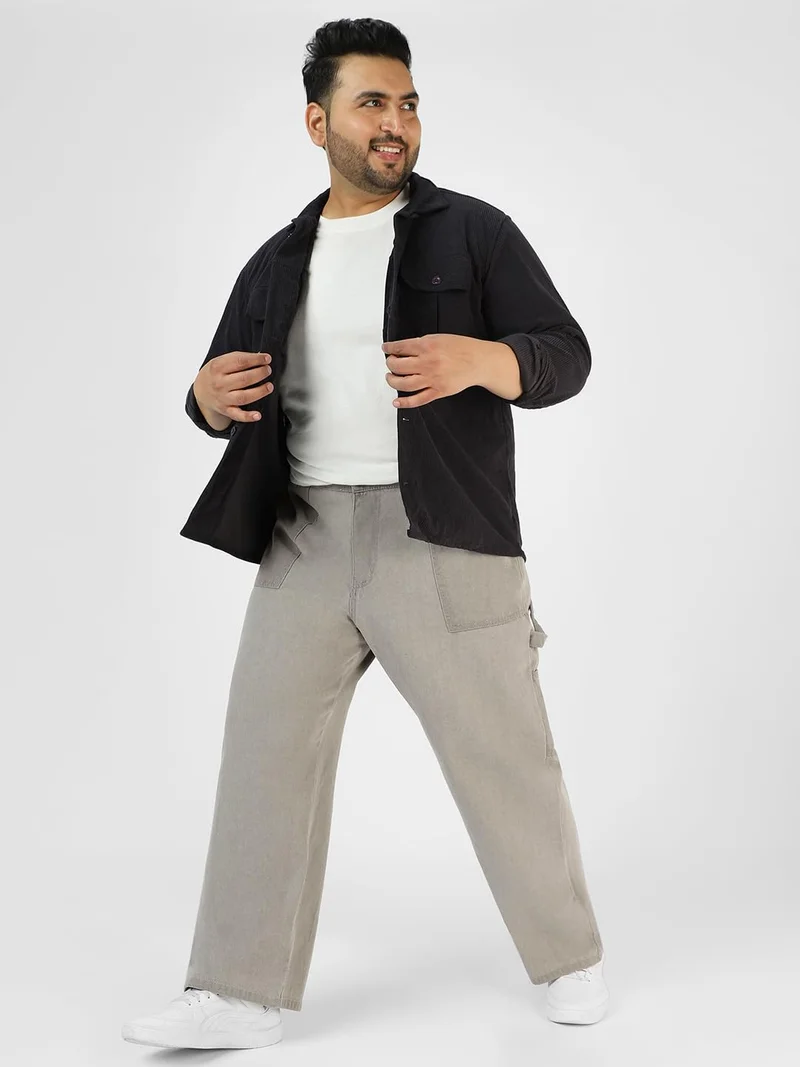 Urbano Fashion  Urbano Plus Men's Ice Grey Loose Fit Cargo Carpenter Jeans With 6 Pockets Non-Stretchable  | Best Price UAE
