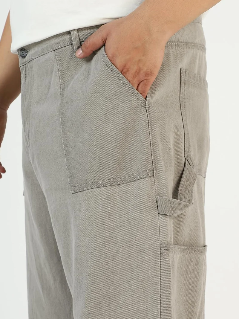 Urbano Fashion  Urbano Plus Men's Ice Grey Loose Fit Cargo Carpenter Jeans With 6 Pockets Non-Stretchable  | Best Price UAE